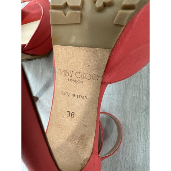 Jimmy Choo Pumps Womens Size 36 Red Leather Double Ankle Strap Open Toe - Picture 14 of 14